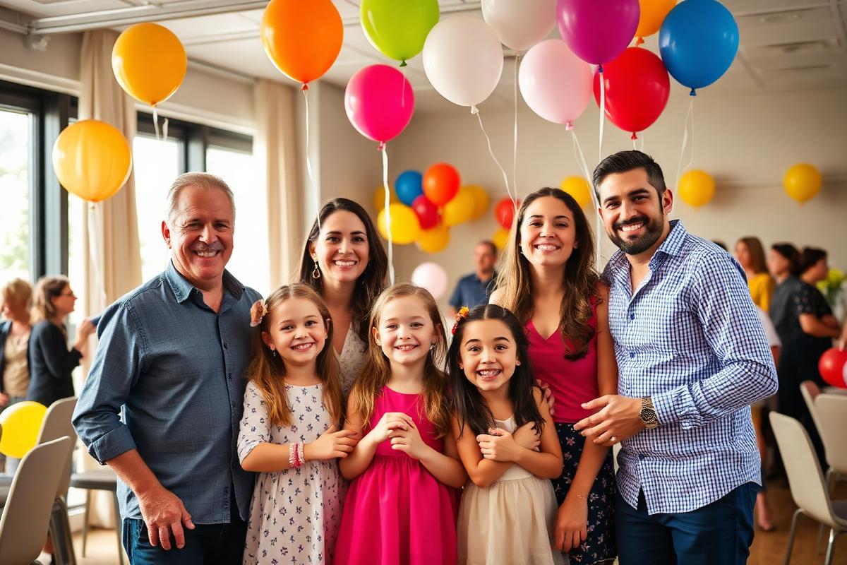 משפחה חוגגת יחד באירוע עם עמדות משחק
